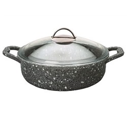 Жаровня 4,1л из литой алюм со стекл. крышкой, d=28 см, цвет: гранитно-каменый серый