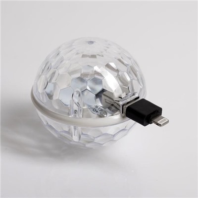 Световой прибор «Двойной диско-шар» 7 см, 4 коннектора, 5 В, свечение RGB