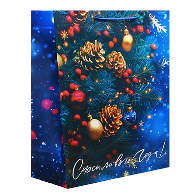 Бумажный пакет для сувенирной продукции с ламинацией, с шириной основания 40,6 cм