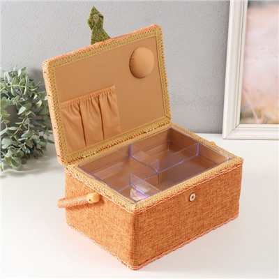 Шкатулка для рукоделия и шитья «Зелёно-оранжевая», хранение ниток, иголок, мелочи, 19×26×14.5 см