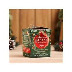 Новогодний набор эфирных масел «Ароматной баньки», в подарочной коробке, апельсин, кедр, пихта, можжевельник, 4 шт. по 10 мл