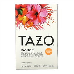 Tazo Teas, Passion, травяной чай, без кофеина, 20 чайных пакетиков, 52 г (1,8 унции)