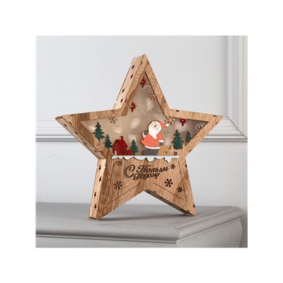 Светодиодная фигура «Дед Мороз в лесу» 30×30×5 см, дерево, батарейки АААх2 (не в комплекте), свечение тёплое белое