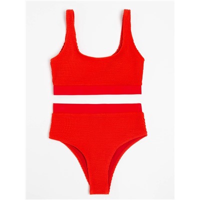 Купальник раздельный фактурный с топом женский MINAKU, размер 42, красный