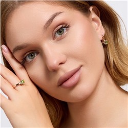 Комплект ювелирной бижутерии коллекция "Дубай" серьги и кольцо 19 р, покрытие позолота, вставка: фианиты, цвет: зеленый, арт.313.205-19