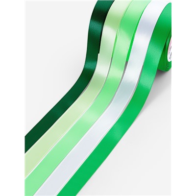 Атласная лента, набор 5 шт., 20 мм, 23±1 м, белая, зелёная