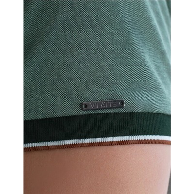 Футболка поло с воротником на пуговтцах из полотна пике с меланжевым плетением с эластаном