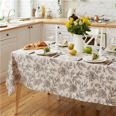 Скатерть «Этель» Black flowers, 149×180 см, 100% хлопок, саржа 190 г/м²