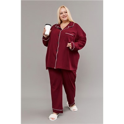 Пижама с брюками на пуговицах больших размеров Однотоннная НАТАЛИ, 1224906