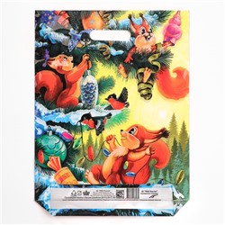 Пакет новогодний новогодний «Три бельчонка», полиэтиленовый с вырубной ручкой, 40×31 см