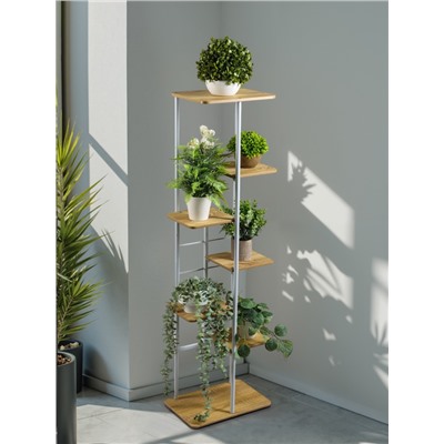 Подставка для цветов Greengo, 7 полок, 36×23×120 см, напольная, каркас металл, полки МДФ, белая