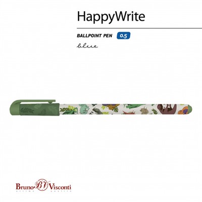 Ручка шариковая 0.5 мм "HappyWrite. Динозавры" синяя 20-0215/62 Bruno Visconti