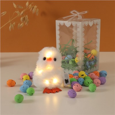 Набор подарочный «Цыплёнок белый: брелок для ключей на кольце», фигурка светящаяся, яички 50 г, роса 7×7×12 см