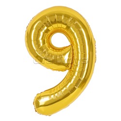 Шар (40''/102 см) Цифра, 9, Золото, 1 шт. в уп.