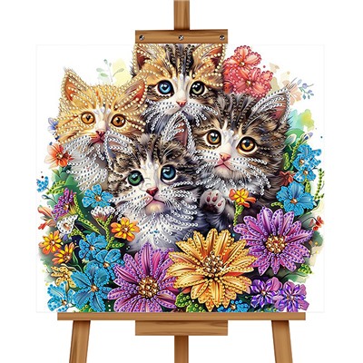 Мозаика алмазная "Котята в цветах" 20*20 см.