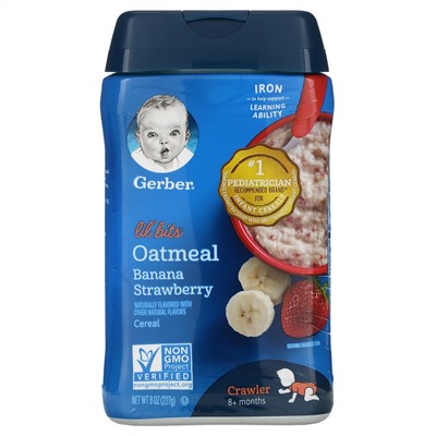 Gerber, Lil 'Bits, овсяные хлопья, для малышей от 8 месяцев, банан и клубника, 227 г (8 унций)