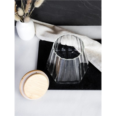 Банка для сыпучих бамбуковая крышка с фигуркой 800 мл 13х11 см / 7606 /уп 48/ новогодняя