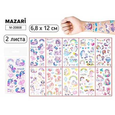 Тату стикеры 6,8 х 12 см ЕДИНОРОГ 2 л. M-20808 Mazari