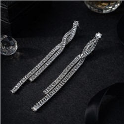 Серьги бижутерия висячие вечерние с камнями, цвет: серебристый и прозрачный, арт.012.073