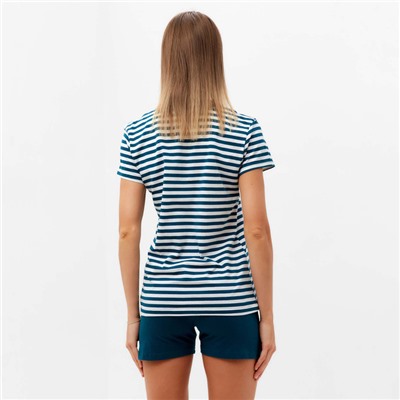 Пижама женская (футболка, шорты), принт изумрудная полоса, размер 48