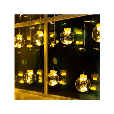 Гирлянда «Бахрома» 2.4×0.7 м с насадками «Шарики», IP20, прозрачная нить, 108 LED, свечение тёплое белое, 8 режимов, 220 В