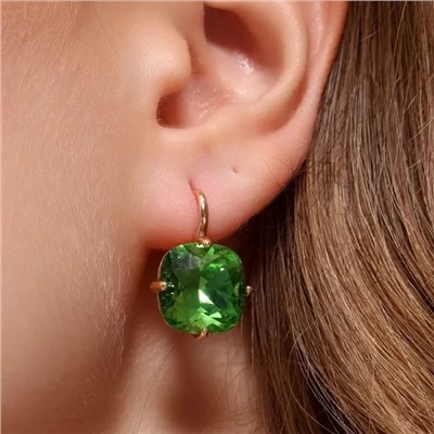 Серьги с кристаллом под Swarovski ювелирная бижутерия коллекция "Дубай" покрытие позолота, вставка: стекло, цвет: салатовый, арт.414.688