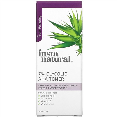 InstaNatural, тонер с 7%-ной гликолевой кислотой и АГК, 30 мл (1 жидк. унции)