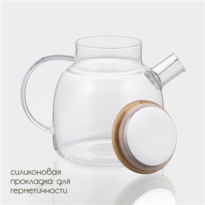 Заварочный чайник BellaTenero «Эко», 1.2 л, с бамбуковой крышкой, металлический фильтр, стекло