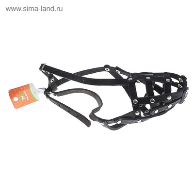 Намордник кожаный №2, сетчатый, с перемычкой, доберман, длина по носу 9.5 см, обхват морды 28 см