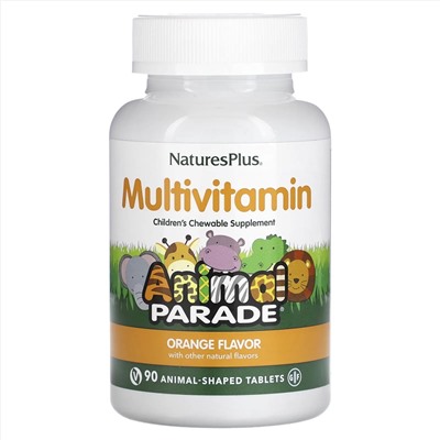 Nature's Plus, Source of Life, Animal Parade, детская жевательная добавка с мультивитаминами и микроэлементами, натуральный апельсин, 90 жевательных таблеток в виде фигурок животных
