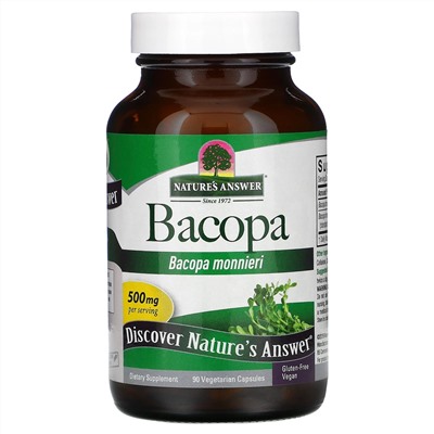 Nature's Answer, бакопа, 500 мг, 90 вегетарианских капсул