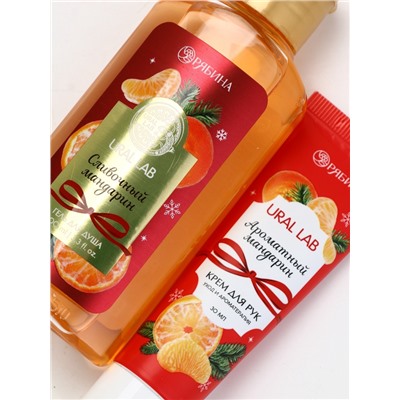 Подарочный набор новогодний: гель для душа, крем для рук и пилка для ногтей, аромат мандарин, URAL LAB
