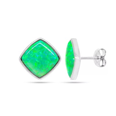 Серьги из серебра опал зеленый, МОВ0296