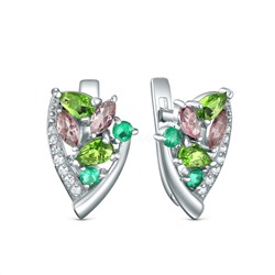 Кольцо из серебра с плавленым кварцем микс и фианитами родированное 925 пробы 1-281р99