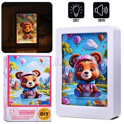 Ночник-пазл 3Д "Мишка" со светом и музыкой, в коробке