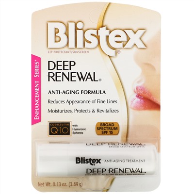 Blistex, Глубокое обновление, средство против старения лечения, средство защиты губ/солнцезащитный крем, фактор защиты SPF 15, 0,13 унций (3,69 г)