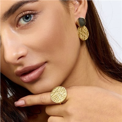 Комплект ювелирной бижутерии Итальянское золото (покрытие желтое 14к) серьги и кольцо 18 р, арт.217.393-18