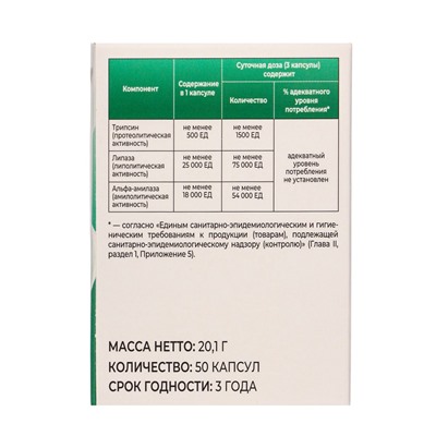 Панкреонорм «Витамир» поддержка пищеварения и работы поджелудочной железы, 25 000, 50 капсул