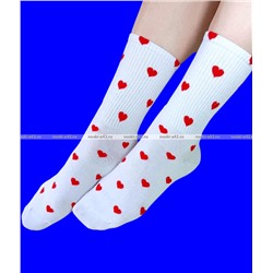 Байвей высокие носки белые с принтом "Сердечки" арт. 2344