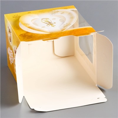 Коробка под бенто - торт с окном новогодняя «Исполнения желаний», 16×16×12.5 см