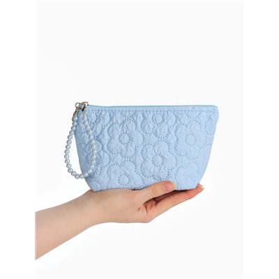 Косметичка женская «Цветочки», на молнии, ручка из бусин, голубая