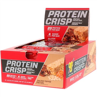 BSN, Protein Crisp, протеиновый батончик, крендельки с соленой карамелью, 12 батончиков, 57 г (2,01 унции)