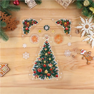 Наклейки новогодние «Ёлка и салюты», 40×30 см