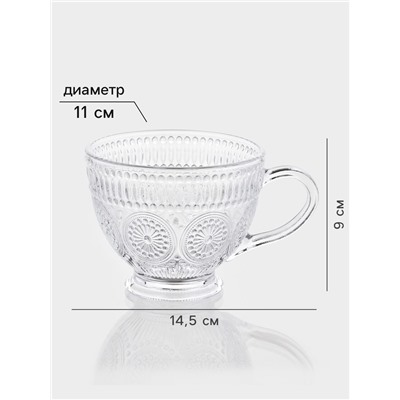 Набор кружек, 400 мл, 11×14.5×9 см, стекло, прозрачный