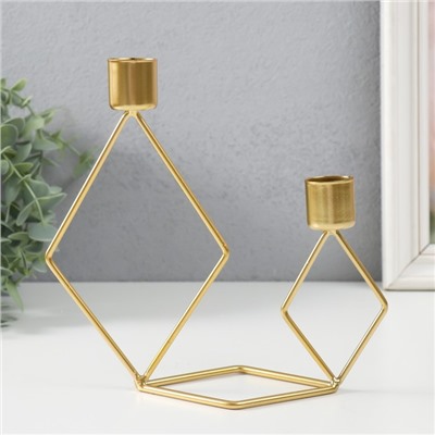 Металлический подсвечник на 2 свечи «Геометрия. Ромбы», золото, d=2.3 см, 7.8×18×19 см