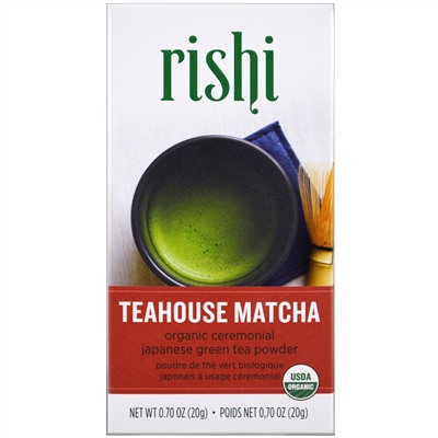 Rishi Tea, Teahouse Matcha, церемониальный порошок японского органического зеленого чая, 20 г (0,70 унции)