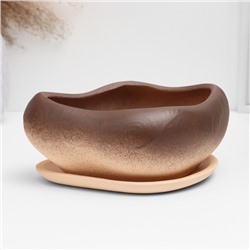 Горшок для кактусов и суккулентов «Бонсай», 600 мл, 17×14×8 см, керамический, с поддоном, коричневый