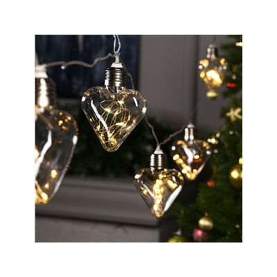 Гирлянда «Нить» 3 м с насадками «Лампочки сердца», IP20, прозрачная нить, 80 LED, свечение тёплое белое, 8 режимов, 220 В