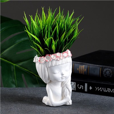 Декоративное кашпо для цветов «Девушка с косой», 80 мл, 11×8×8 см, гипс, белое