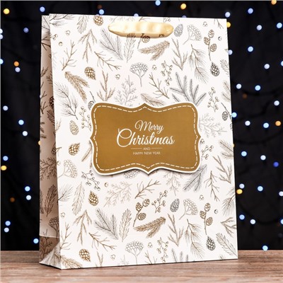 Пакет подарочный новогодний ламинированный вертикальный «Ветки», 33×42×10 см